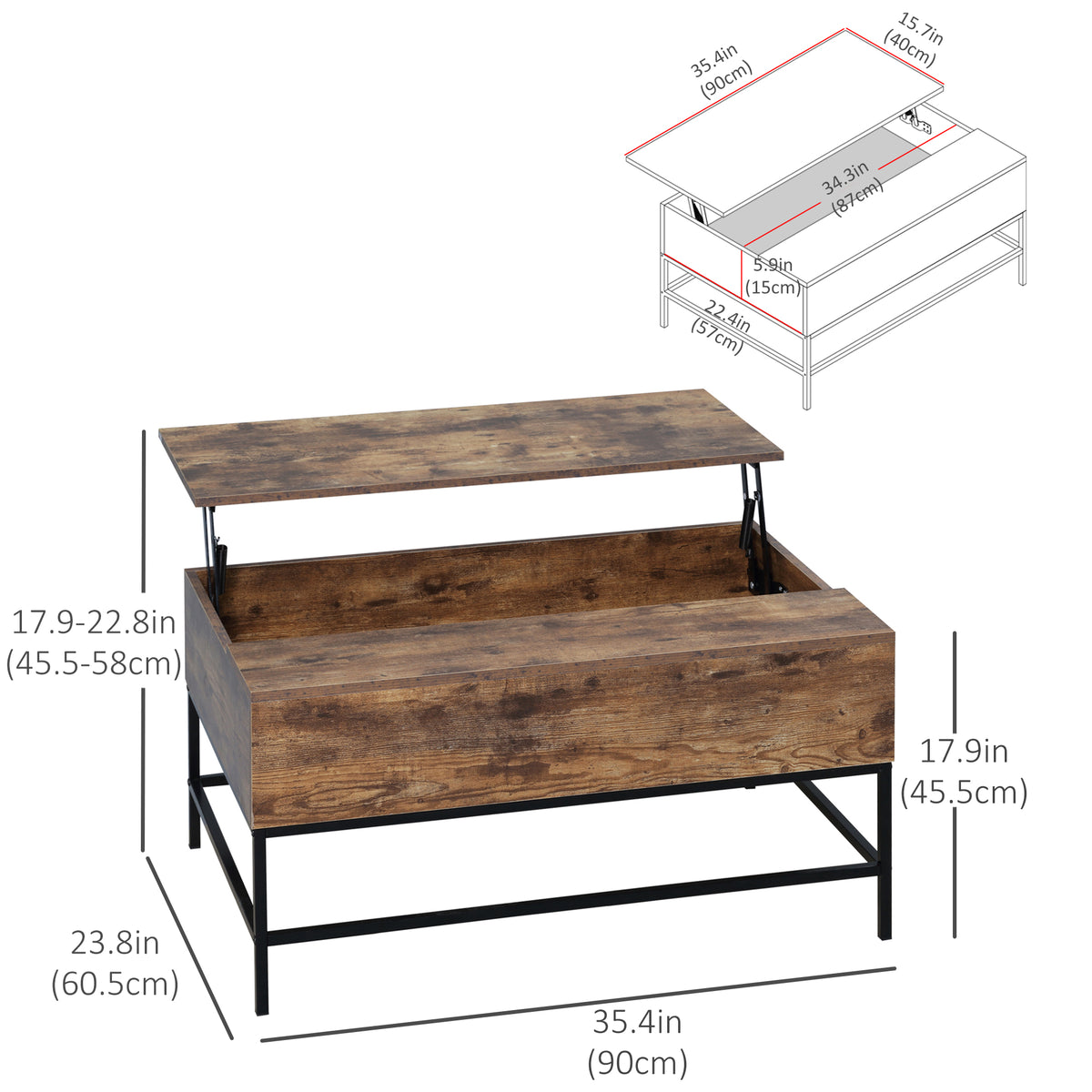 Lift Top Coffee Table with Hidden Storage Compartment Lift Tabletop Center Table for Living Room – view 2