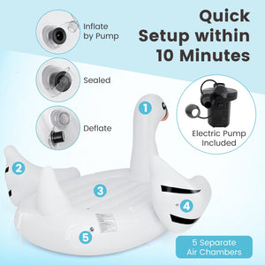 Giant Inflatable Swan Floating Island 4-Person Pool Float with 4 Cups Holders view 6