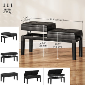 Piano Bench with Storage, Height Adjustable Piano Stool, PU Leather Tufted Keyboard Seat, Black