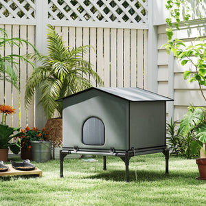 Outdoor Cat House, Waterproof Insulated Cat Kennel with Elevated Base, Foldable Feral Kitty Shelter for Kittens, Grey