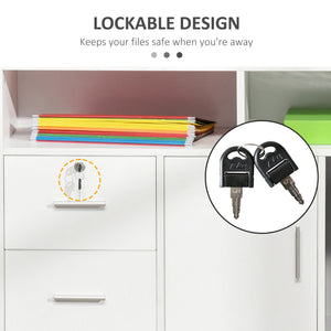 Lateral Filing Cabinet, Printer Stand Home Office Mobile File Cabinet with Wheels, Lockable Drawer, Black