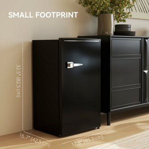 Retro Mini Fridge, 3.1 Cu. Ft Single Door Compact Refrigerator with Adjustable Thermostat, 2 Glass Shelves, Black