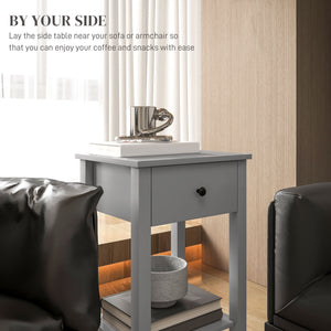 Side Table Set of 2, End Tables with Drawer and Bottom Shelf, 2-tier Nightstand for Bedroom, Living Room – view 18