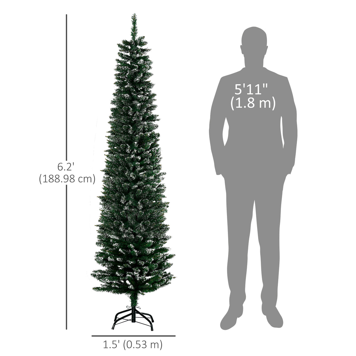 6FT Artificial Snow Dipped Christmas Tree Xmas Pencil Tree Holiday Home Indoor Decoration with Foldable – view 2
