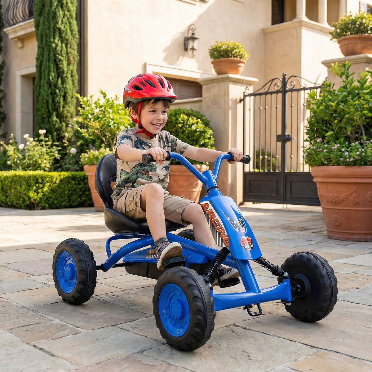 Go Kart for Kids 4 Wheel with Steering Handlebars and Adjustable Seat-Navy view 2