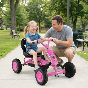 Go Kart for Kids 4 Wheel with Steering Handlebars and Adjustable Seat-Pink view 3