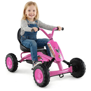 Go Kart for Kids 4 Wheel with Steering Handlebars and Adjustable Seat-Pink view 6