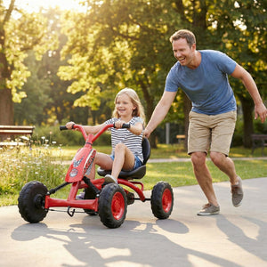 Go Kart for Kids 4 Wheel with Steering Handlebars and Adjustable Seat-Red view 2