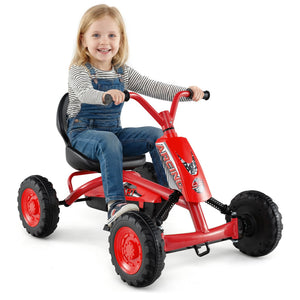 Go Kart for Kids 4 Wheel with Steering Handlebars and Adjustable Seat-Red view 6