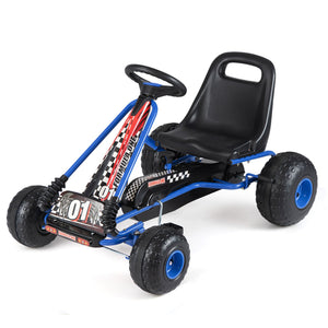 Go Kart for Kids 4 Wheels Pedal with Adjustable Seat and Multi-Terrain Wheels-Blue view 4
