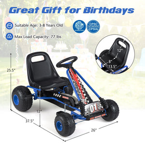 Go Kart for Kids 4 Wheels Pedal with Adjustable Seat and Multi-Terrain Wheels-Blue view 5