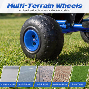 Go Kart for Kids 4 Wheels Pedal with Adjustable Seat and Multi-Terrain Wheels-Blue view 9