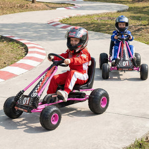 Go Kart for Kids 4 Wheels Pedal with Adjustable Seat and Multi-Terrain Wheels-Pink view 3