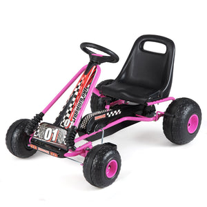 Go Kart for Kids 4 Wheels Pedal with Adjustable Seat and Multi-Terrain Wheels-Pink view 4