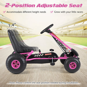 Go Kart for Kids 4 Wheels Pedal with Adjustable Seat and Multi-Terrain Wheels-Pink view 6