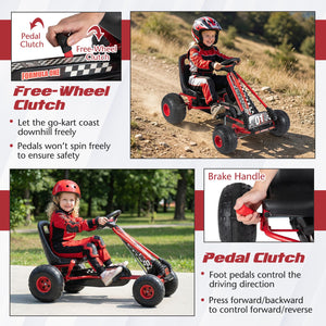 Go Kart for Kids 4 Wheels Pedal with Adjustable Seat and Multi-Terrain Wheels-Red view 7