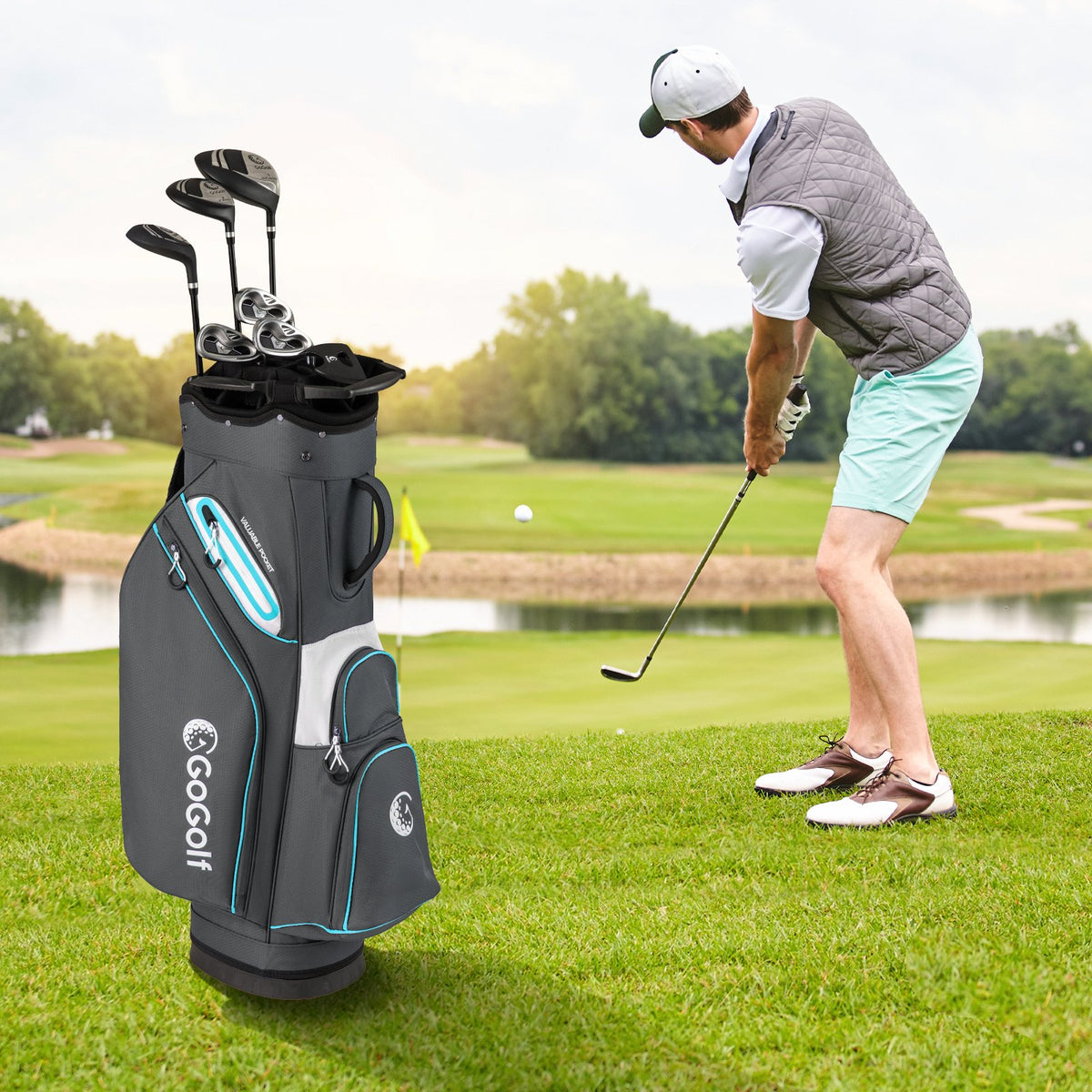 Golf Cart Bag Lightweight Portable Golf Club Organizer Bag-Gray view 2