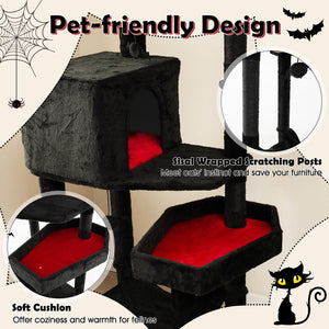 Gothic Cat Tree with 2 Cat Condos and Coffin Bed for Indoor Cats-Black view 9