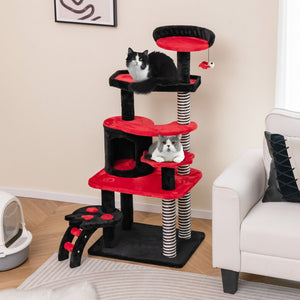 Gothic Cat Tree with Cat Bed Cat Condo and Sisal Scratching Post-Black & Red view 2