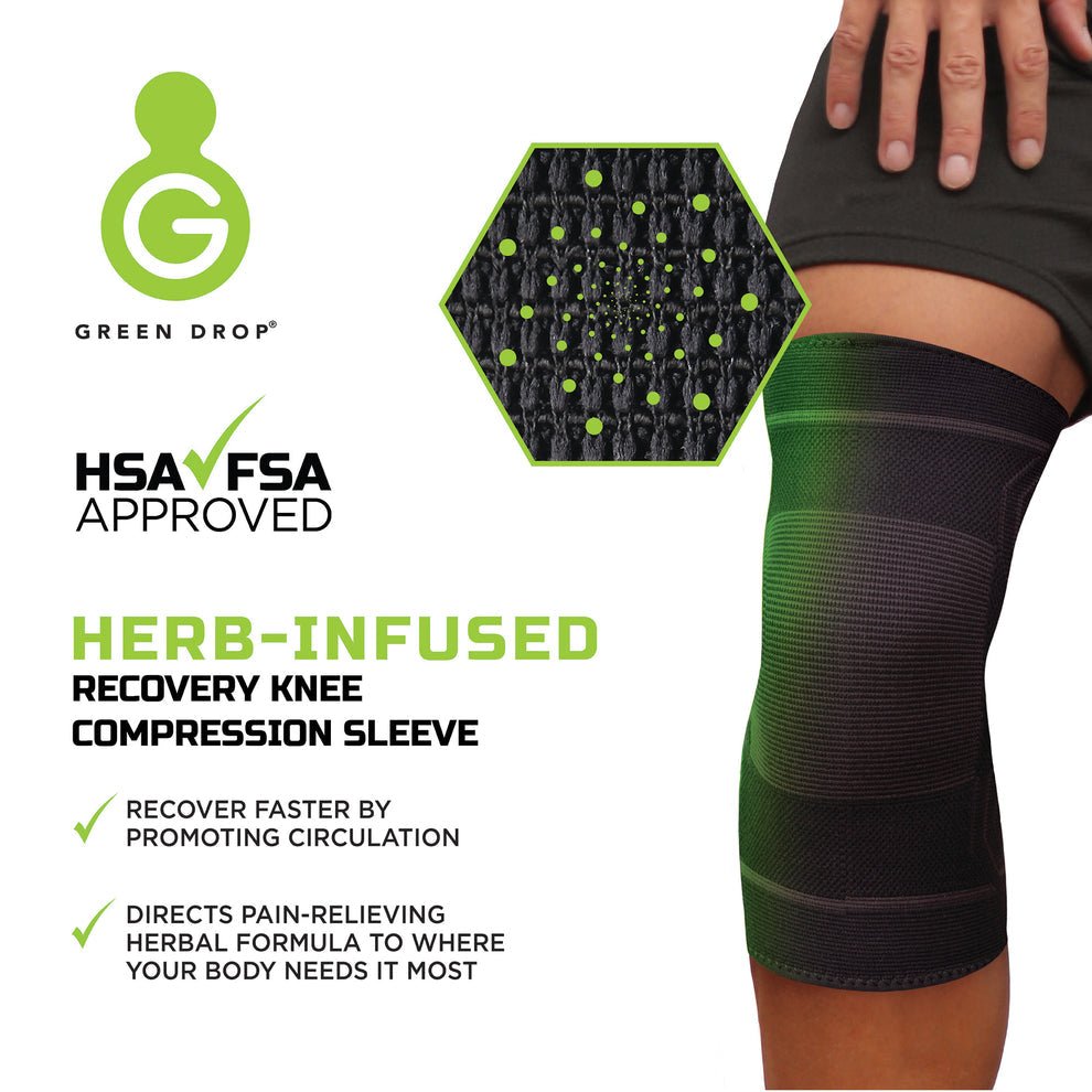 Green Drop Knee Compression Sleeve, Herb-Infused Fabric