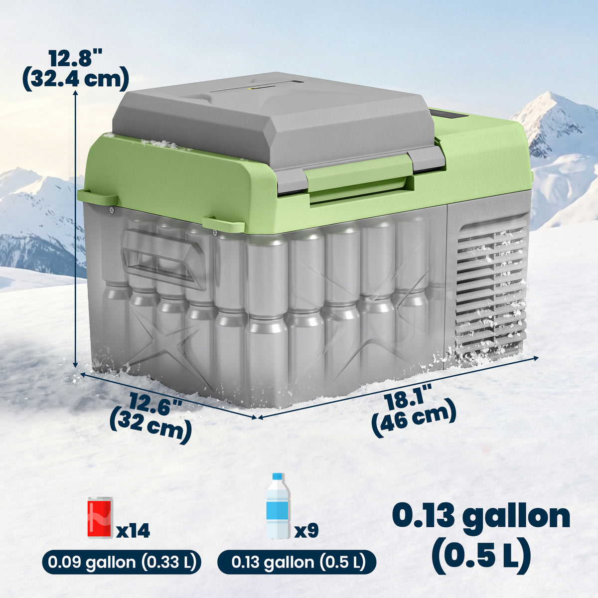 12 Volt Car Refrigerator, 12QT Car Fridge Electric Cooler, 12/24V DC and 110-240V AC, -4℉~68℉, Portable Refrigerator