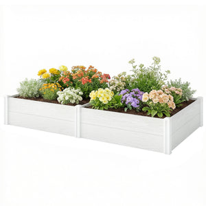 Vinyl Raised Garden Bed Kit, 6.5 x 2 x 1ft Elevated Garden Box with Divider and Open Bottom, Grey Wood Effect