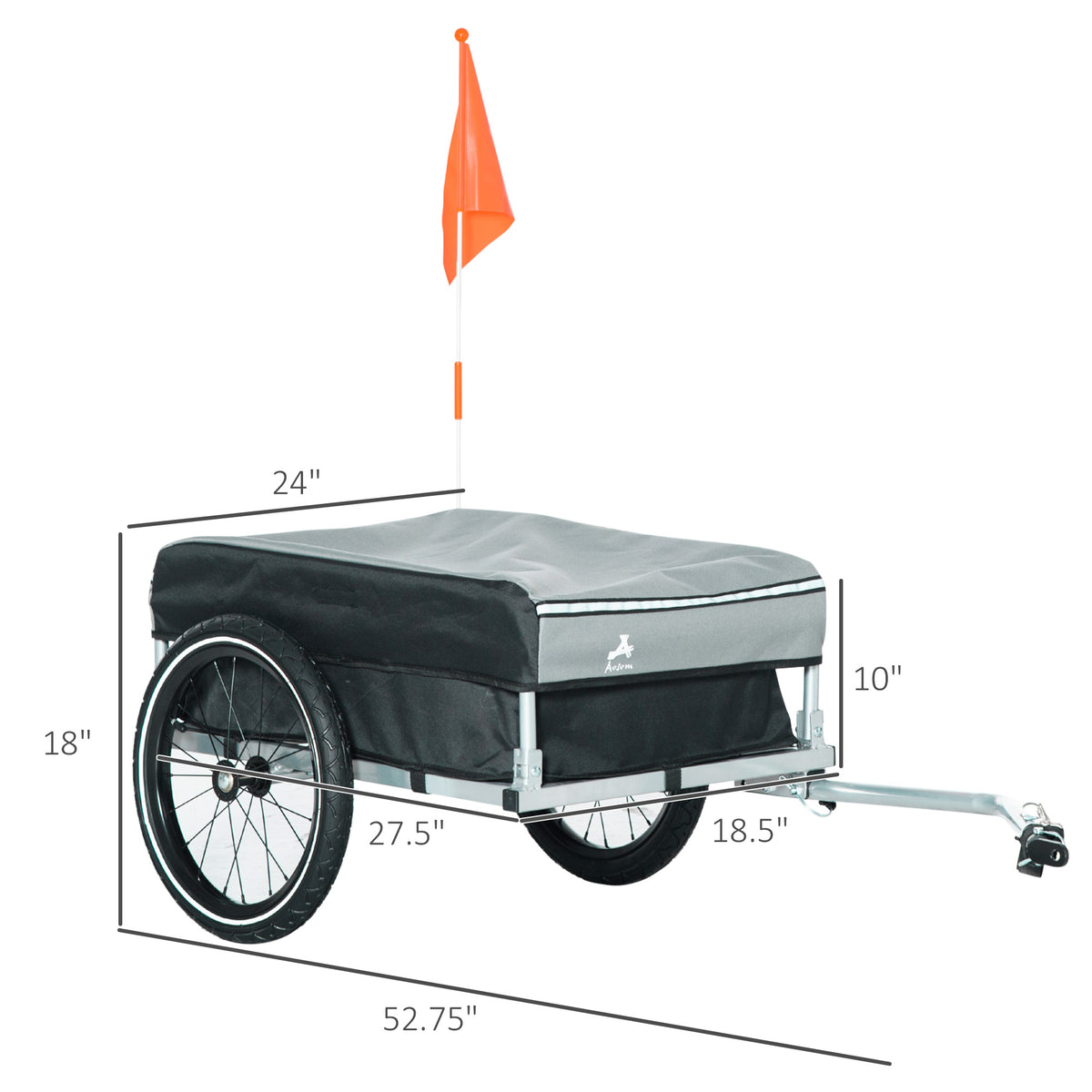 Aosom Outdoor Bike Cargo Trailer, Foldable Bicycle Luggage Wagon, Triple Safety, 16" Wheels, Removable Cover, Black and Grey