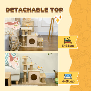 Cat Stairs Pet Steps for Couch Bed with Scratching Posts Condo Ball Toy, 23.6" x 15.7" x 26", Grey – view 10