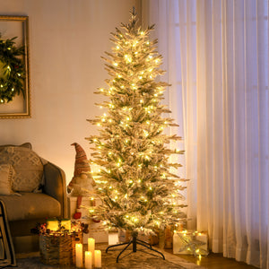 6' Pre Lit Arctic Fir Artificial Flocked Christmas Trees, with Snow Branches, Warm White UL Listed Clear Lights