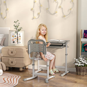 Qaba Height Adjustable Study Table and Chair Set with Drawer, Pen Slot, Tiltable Desktop, Hook