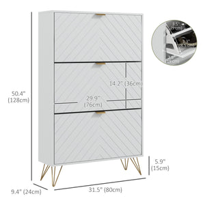 Modern Shoe Storage Cabinet with 3 Flip Drawers for 18 Pairs, Narrow Shoe Organizer for Entryway, Hallway, White