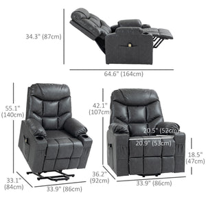 Lift Chair for Elderly, PU Leather Electric Recliner Chair with Quick Assembly, Remote, Cup Holders, Side Pockets, Grey