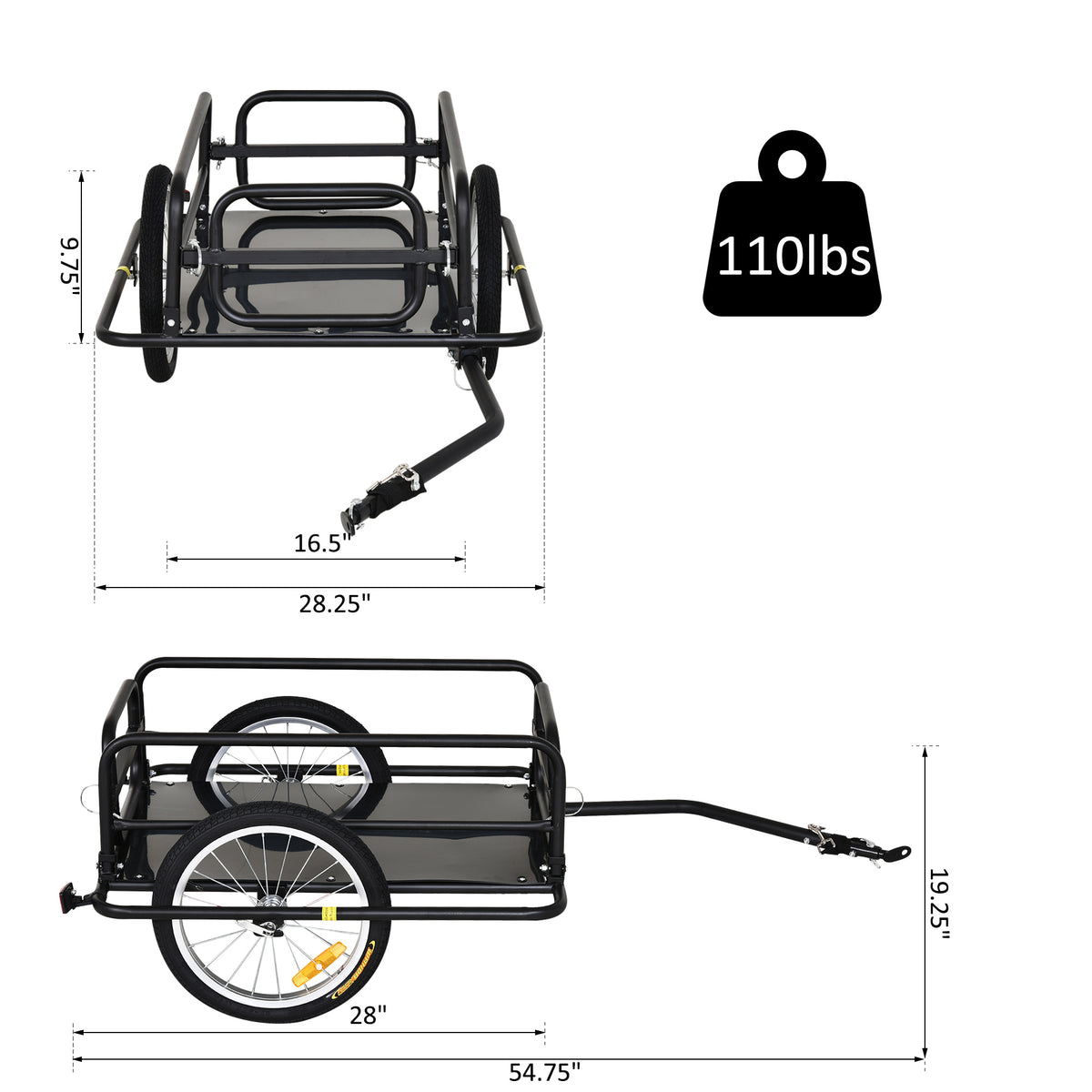 Aosom Folding Bicycle Cargo Trailer Wagon Utility Bike Cart Carrier Garden Patio Tool New