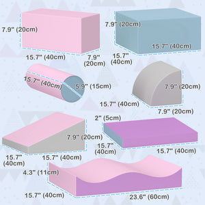 Soozier 7 Pieces Soft Play Foam Climbing Blocks, Indoor Modular Kids Play Toys for Climbing, Crawling, Sliding, Light Colour