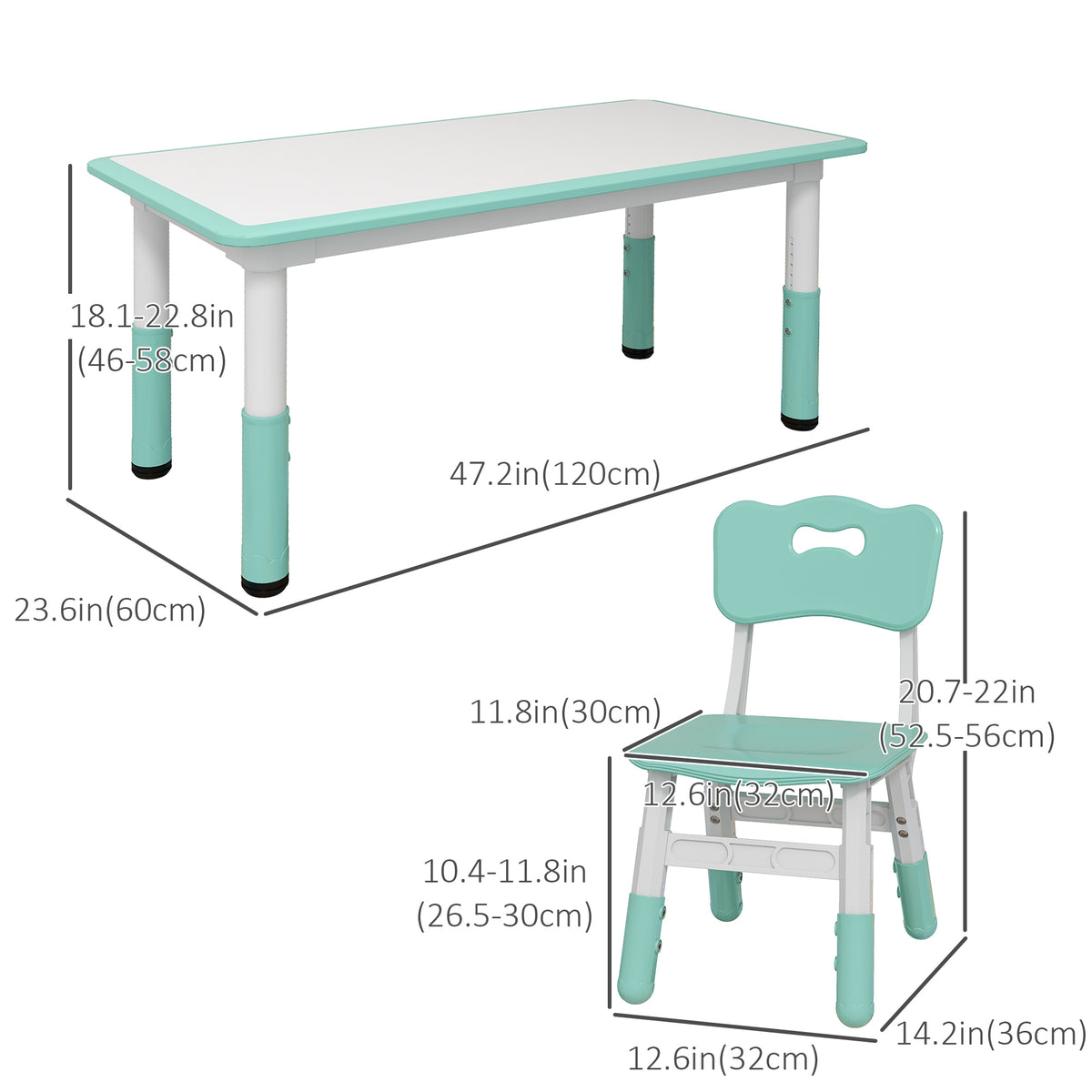 Qaba Kids Table and Chair Set with 4 Chairs, Adjustable Height, Easy to Clean, for 1.5 - 8 Years Old