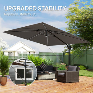 10 x 9.7 ft Offset Cantilever Patio Umbrella with Lights, Wind Rope, UPF50+ Outdoor Cantilever Parasol, Dark Grey
