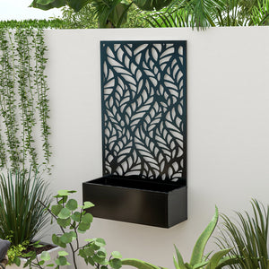 Metal Outdoor Privacy Screen with Raised Graden Bed, Privacy Panel and Planter Box, Wall-Mounted or Freestanding