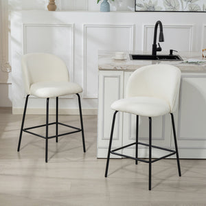 Set of 2 Counter Height Barstools, Upholstered Linen Bar Stools with Backrest, Footrest and Steel Legs – view 14