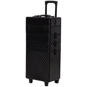 4 in 1 Portable Aluminum Makeup Case Train Cases, Rolling Makeup Case with 2 Wheels, Multiple Compartments and Lift Handle