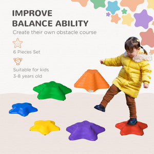 6PCs Larger Size Balance Stepping Stones for Kids with Non-slip Bottom, Stackable Obstacle Course Outdoor Indoor, Play River Rocks with Starfish Style