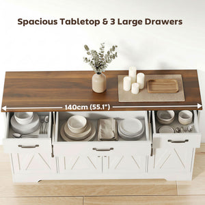 Sideboard Buffet Cabinet, 55" Farmhouse Kitchen Cabinet with 4 Barn Doors, 3 Drawers, 3 Adjustable Shelves – view 11