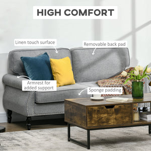 Stylish Midback Double Sofa with Sponge Padding, 2 Seater Sofa Couch, with Rubber Wood Leg, Grey