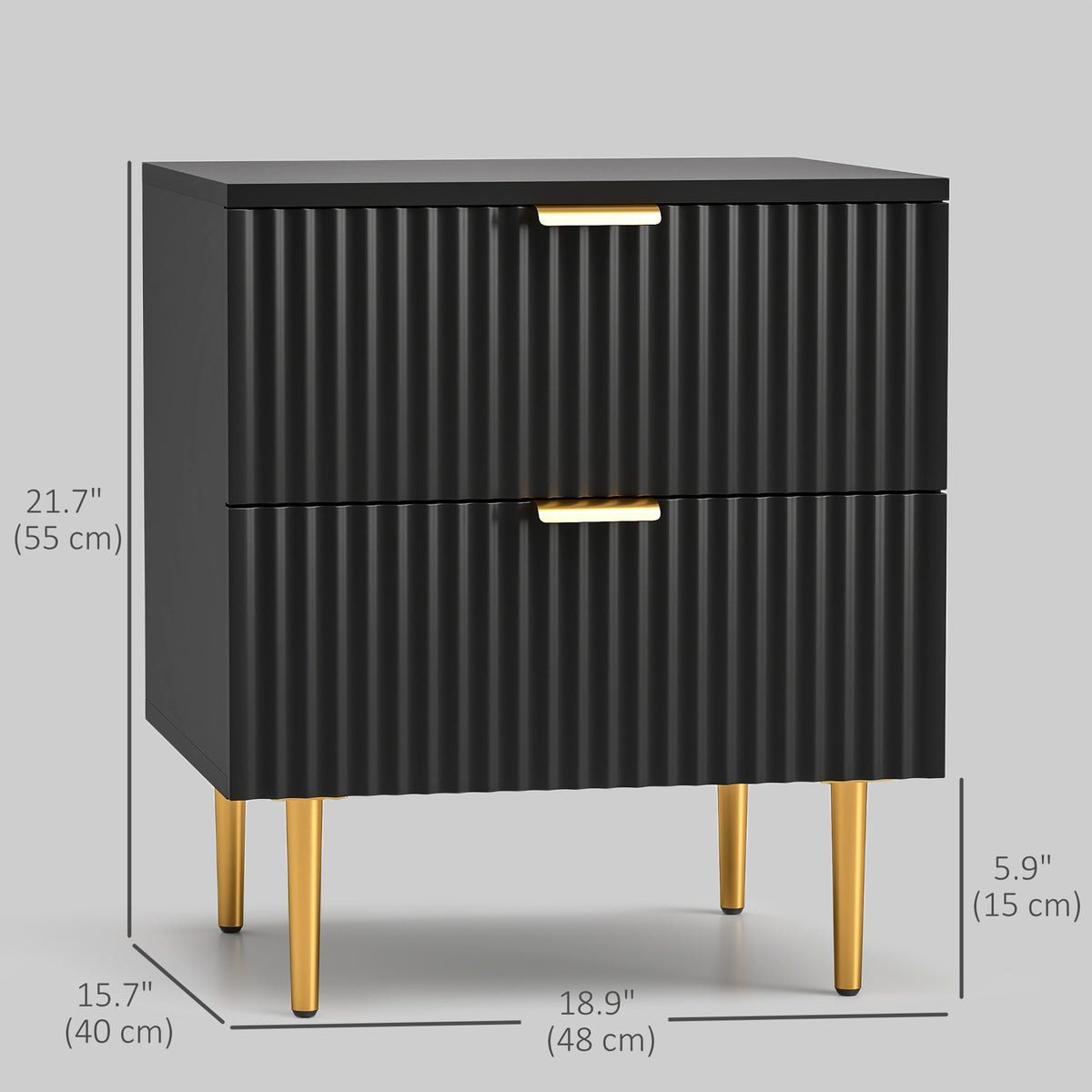 Bedside Table, Modern Nightstand with 2 Drawers, Side End Table with Metal Legs for Living Room, Bedroom, Black
