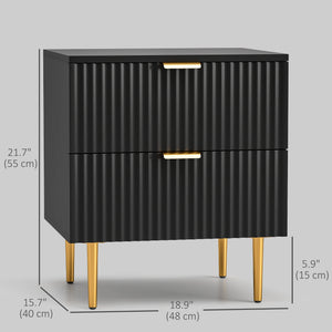 Bedside Table, Modern Nightstand with 2 Drawers, Side End Table with Metal Legs for Living Room, Bedroom, Black