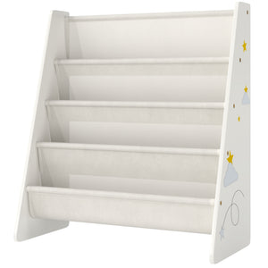 Qaba Fabric Kids Bookshelf, 4-Tier Toddler Sling Book Rack for Playroom, Bedroom, Nursery and Kids Room for Ages 3-6, White