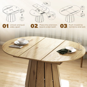 Extendable Dining Table, Round to Oval Convertible Kitchen Table with Storage Shelf for Dining Room, Natural
