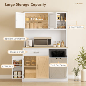 69" Pantry Cabinet with Charging Station, Kitchen Cabinet with Microwave Stand, Tilt-Out Trash Can Cabinet – view 10
