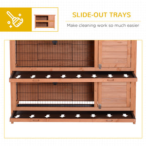 54"L 2-Story Large Rabbit Hutch Bunny Cage Wooden Pet House Small Animal Habitat with Lockable Doors, No Leak Tray and Waterproof Roof for Outdoor/Indoor Orange