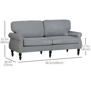 Stylish Midback Double Sofa with Sponge Padding, 2 Seater Sofa Couch, with Rubber Wood Leg, Grey