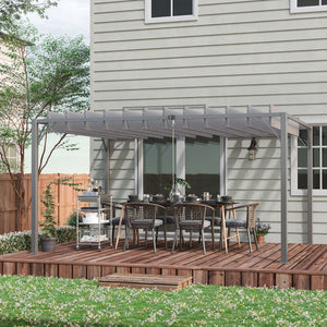 12.8' x 9.7' Outdoor Pergola with Retractable Roof, Aluminium Louvered Pergola Canopy Gazebo for Lawn Garden Patio, Grey